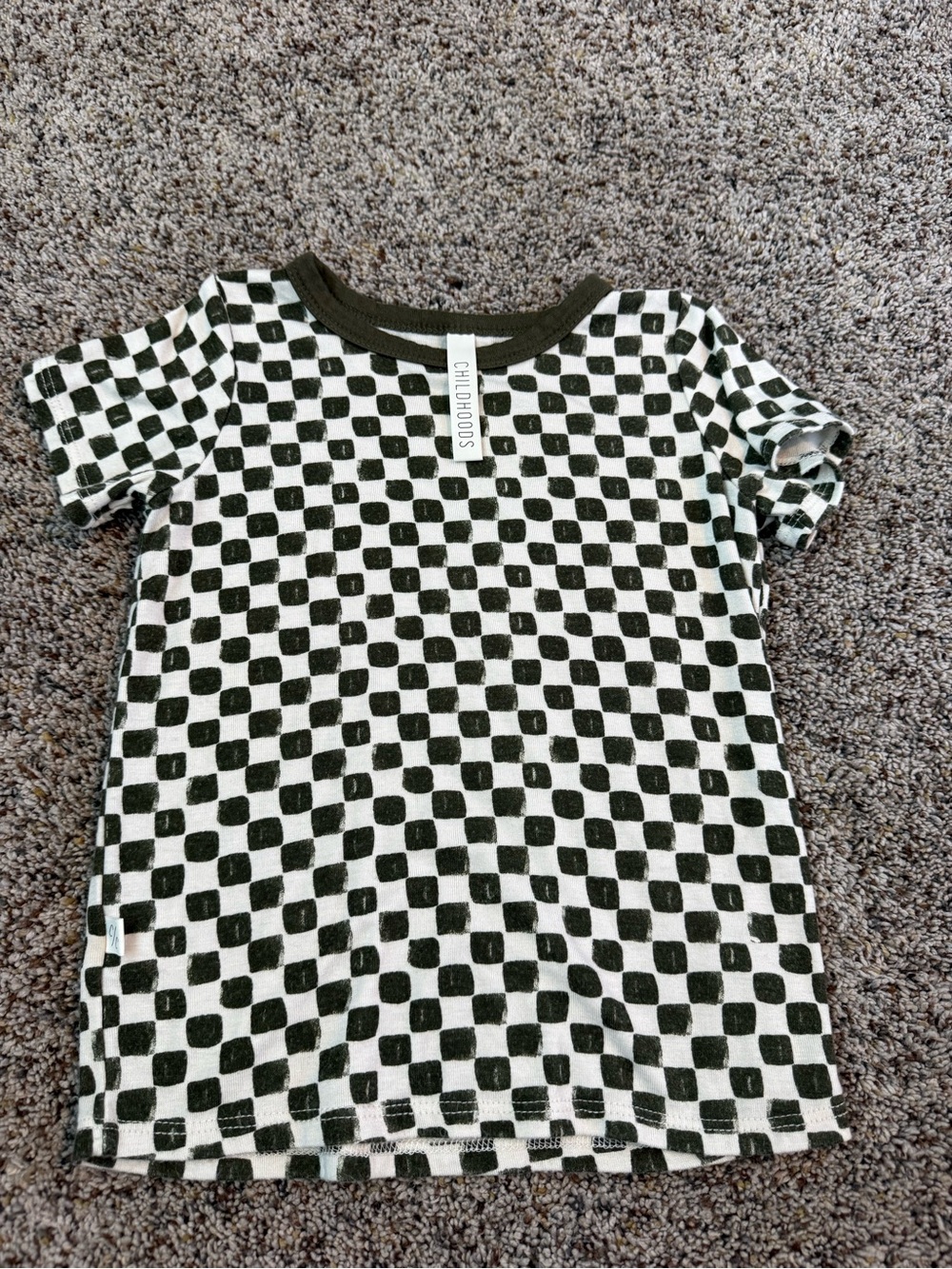 Childhoods Clothing Toddler Rib Knit Tee Green & White Checkerboard — Size 3T